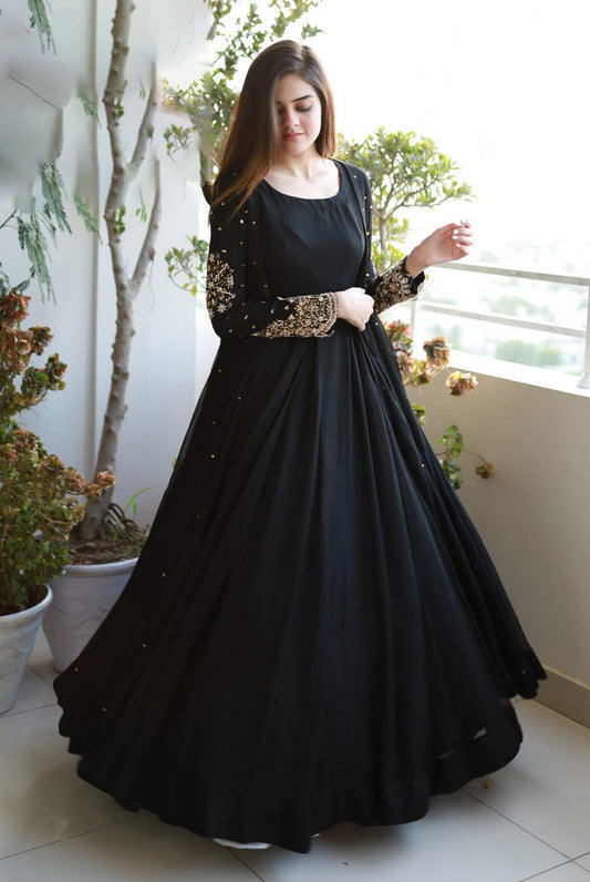 Heavy Embroidered With Front And Back Pearls Attached Gown With Long Maxi Trouser 3Piece